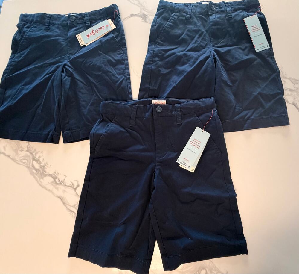 Cat & Jack Boys School Uniform Shorts Lot of 3 Navy Blue Size 7 Stretch NWT
